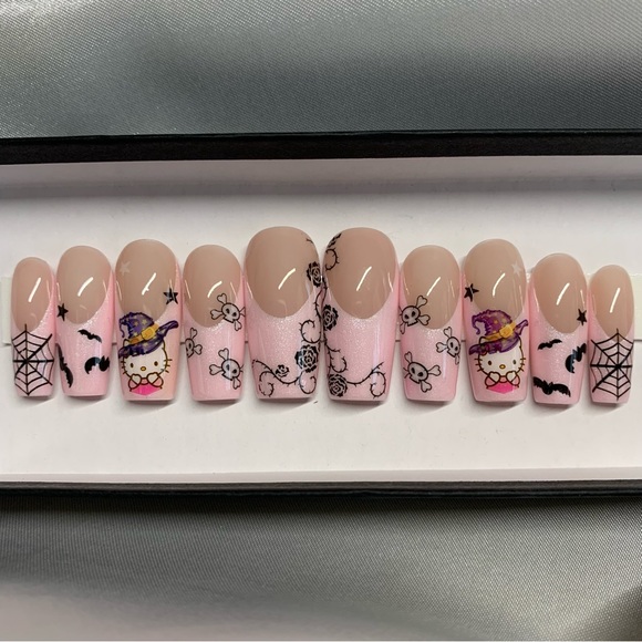 Hello Kitty Pink French Witchy Gothic Nails - Picture 1 of 7